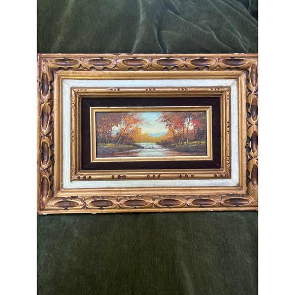 Other - I Cafieri Oil Painting Autumn River Landscape Ornate Wooden Frame Mid century